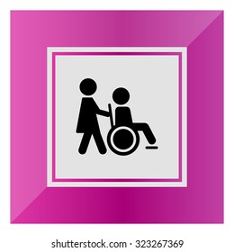 Icon of man silhouette in  wheelchair being assisted by nurse
