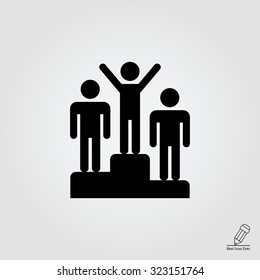 Icon of man silhouettes standing on winner podium