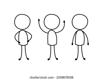 icon man, simple pictogram, isolated people figure stick, set of silhouettes with different gestures