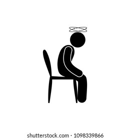 icon Man sitting, gloaming health slumber, stick figure human silhouette, pictogram person on the chair, isolated vector illustration