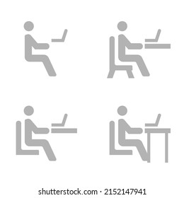 icon of man sitting at laptop, vector illustration