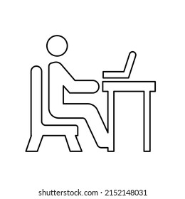 icon of man sitting at laptop, vector illustration