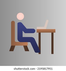 icon of man sitting at laptop, vector illustration