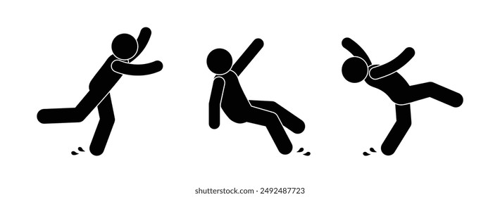 icon man slipped and fell, people stick figure, human silhouette, slippery floor