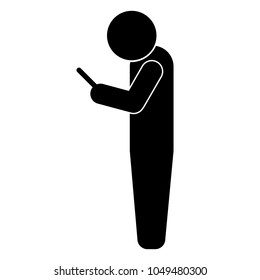 Icon man with smartphone. Vector illustration.