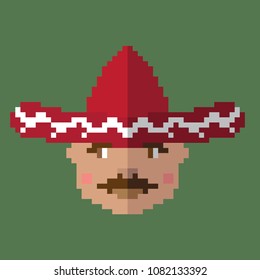 Icon man in a sombrero in the style of pixel art