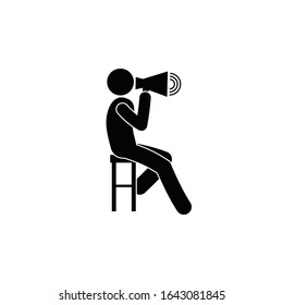 icon man speaker, a man sits on a chair, isolated stick figure pictogram, human silhouette
