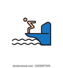 Icon man Sport Training Athletic Swimmer Jump in Pool from Board, isolated on white background. Vector illustration can be used for web, mobile,etc.