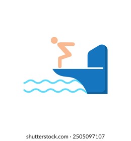 Icon man Sport Training Athletic Swimmer Jump in Pool from Board, isolated on white background. Vector illustration can be used for web, mobile,etc.