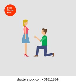 Icon of man standing on his knee in front of woman and giving ring