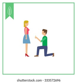 Icon of man standing on his knee in front of woman and giving ring