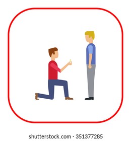 Icon of man standing on his knee in front of man and giving ring
