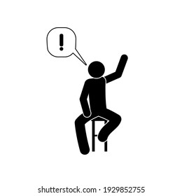 icon man, stick figure human silhouette, stickman sits and says, warning illustration, pictogram isolated on white background