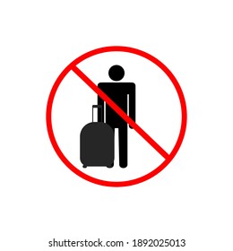 Icon of a man with a suitcase in a red circle, warning, ban flat style, vector
