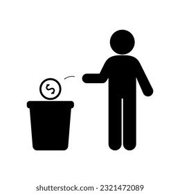 icon man threw away money, isolated illustration financial loss