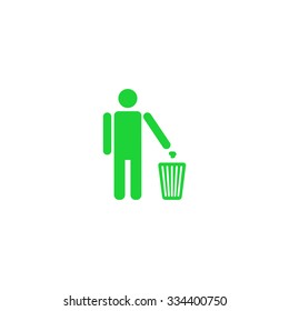 Icon man throwing garbage into a trash can.