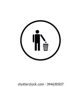 Icon man throwing garbage into a trash can.
