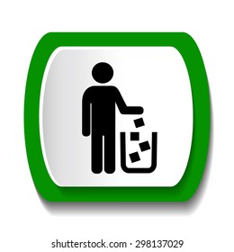 Icon man throws garbage in the cart