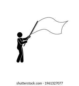 icon man waving flag, parade illustration, stick man isolated pictogram, man holding banner