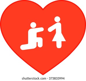 icon man and woman, man makes a proposal to girl of marriage, outlined, red heart vector