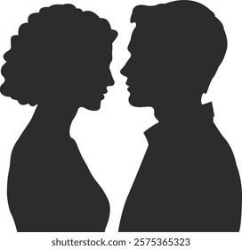 Icon man and woman silhouette in black color, couple in love, boy and girl or husband and wife facing each other.