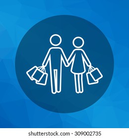 Icon of man and woman silhouette carrying shopping bags