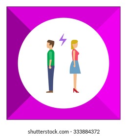 Icon of man and woman turning back to each other with lightning sign between them