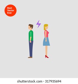 Icon of man and woman turning backs to each other with lightning sign between them