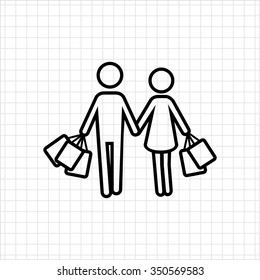 Icon of man and womans silhouette carrying shopping bags