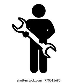 Icon icon of a man with a wrench in hand. Vector illustration.
