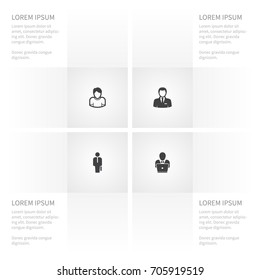 Icon Manager Set Of Notebook, Boy, Businessman And Other Vector Objects. 
