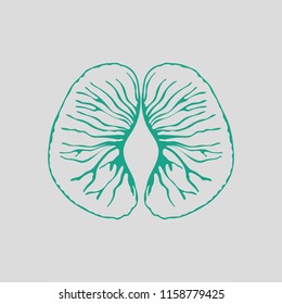 Icon of Mandarin. Gray background with green. Vector illustration.