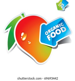 Icon mango with an arrow by organic food. Vector illustration.