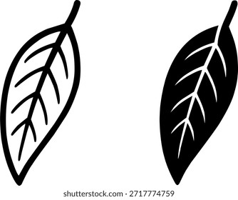 Icono, ilustración de hoja de mango, esquema y versiones de silueta