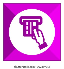 Icon man's hand inserting credit card being into ATM