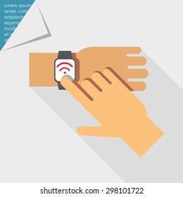 Icon of man's hand touching smartwatch display