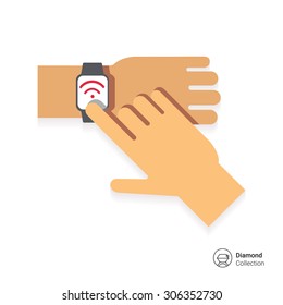 Icon of man's hand touching smartwatch display