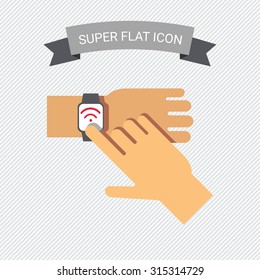 Icon of man's hand touching smartwatch display