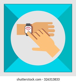 Icon of man's hand touching smartwatch display