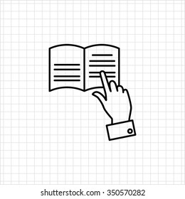 Icon of mans hand tracing text with finger while reading