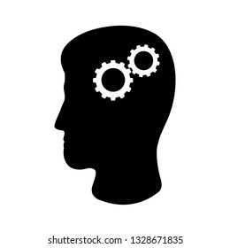Icon of man's head and cogwheels. Concept of rational and practical thinking. Vector Illustration