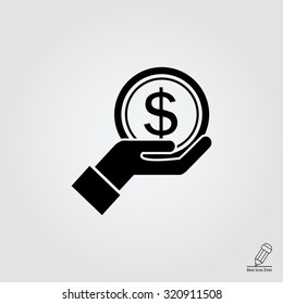 Icon of man's palm holding dollar sign 