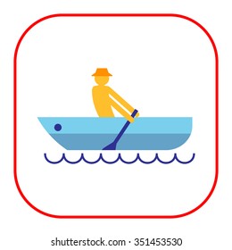 Icon of man's silhouette rowing in boat