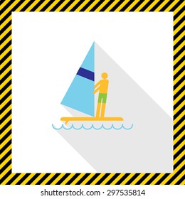 Icon of man's silhouette standing on surfboard