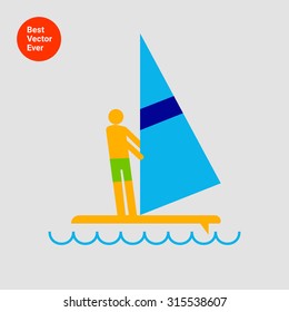 Icon of man's silhouette standing on surfboard