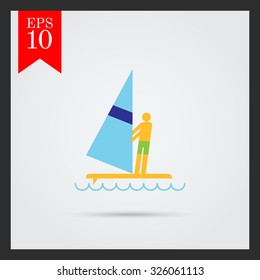 Icon of man's silhouette standing on surfboard
