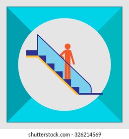 Icon of man's silhouette standing on escalator