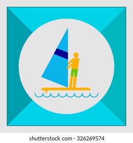 Icon of man's silhouette standing on surfboard