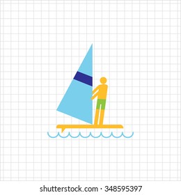 Icon of man's silhouette standing on surfboard