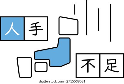 An icon of the map of Japan and the words "Labor Shortage" written in Japanese